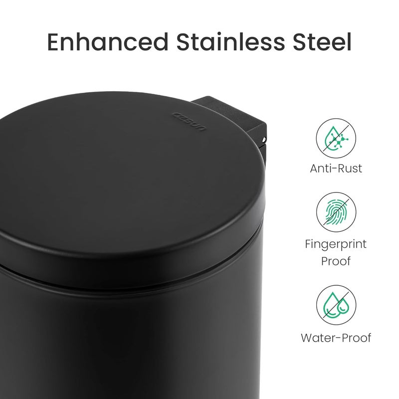 Cesun 1.2 Gallons Small Black Trash Can, Bathroom Garbage Can with Lid and Foot Pedal, Mini Round Wastebasket for Bathroom, Bedroom, Office, 4.5 Liters / 1.2 Gallons, Matte Black - Image 3